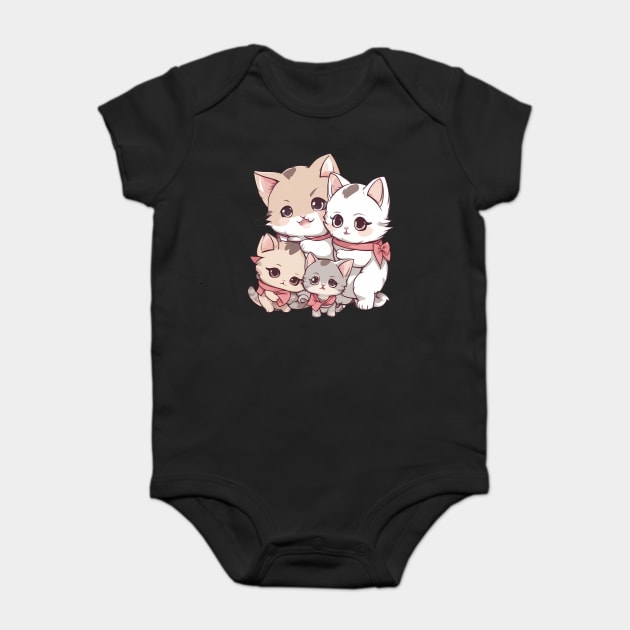 Kawaii Cat Family Baby Bodysuit by animegirlnft